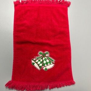 Vintage Cannon Red CHRISTMAS hand towel Made in USA 100% Cotton Bells EUC